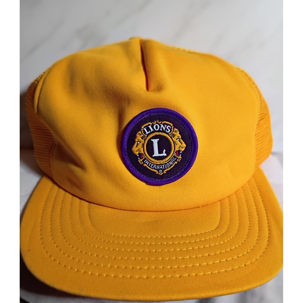 Vintage Lions International Trucker Hat DeLONG Sportswear Yellow Snapback USA